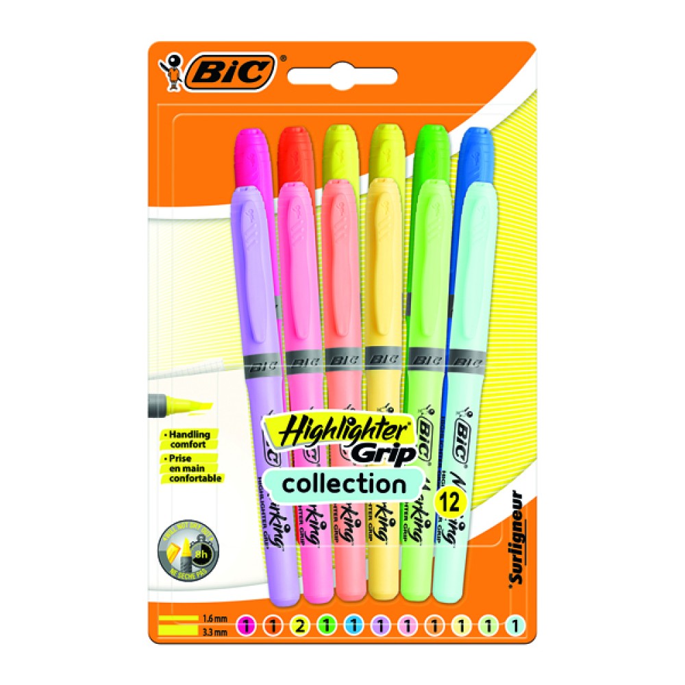Bic Highlighter Grip Pastel Assorted (12 Pack) 992562