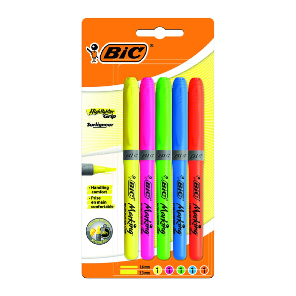 BIC Chisel Tip Highlighter Grip Assorted (5 Pack) 894324