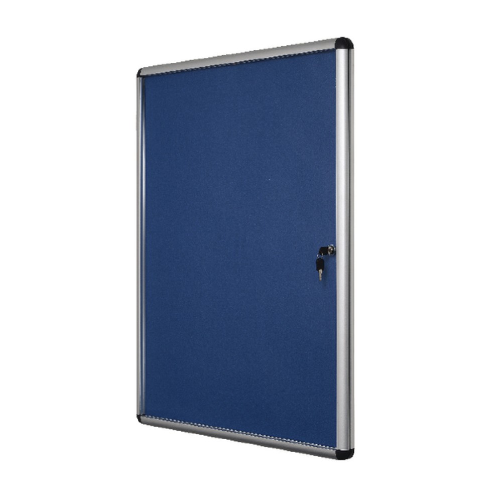 Bi-Office Lockable Internal Display Case 1110x930mm Blue Felt Aluminium Frame VT640107150
