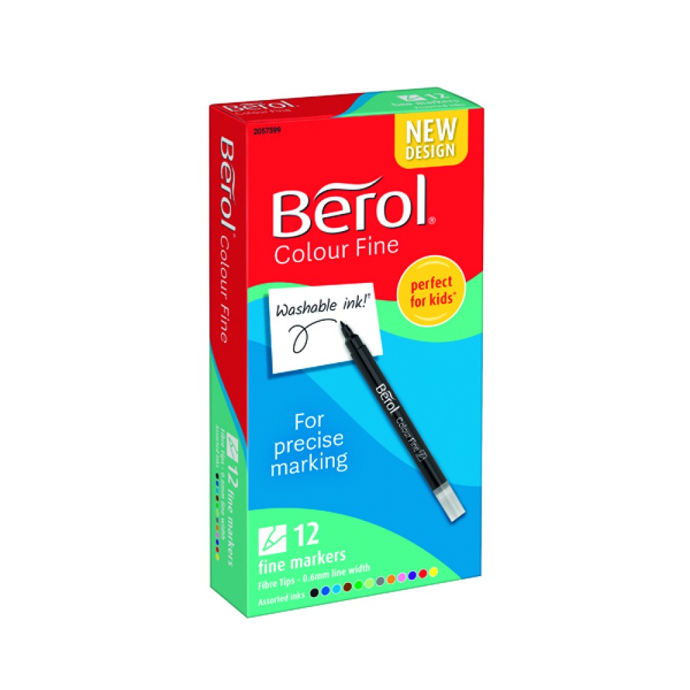Berol Assorted Water-Based Colourfine Pens Wallet (12 Pack) S0376510