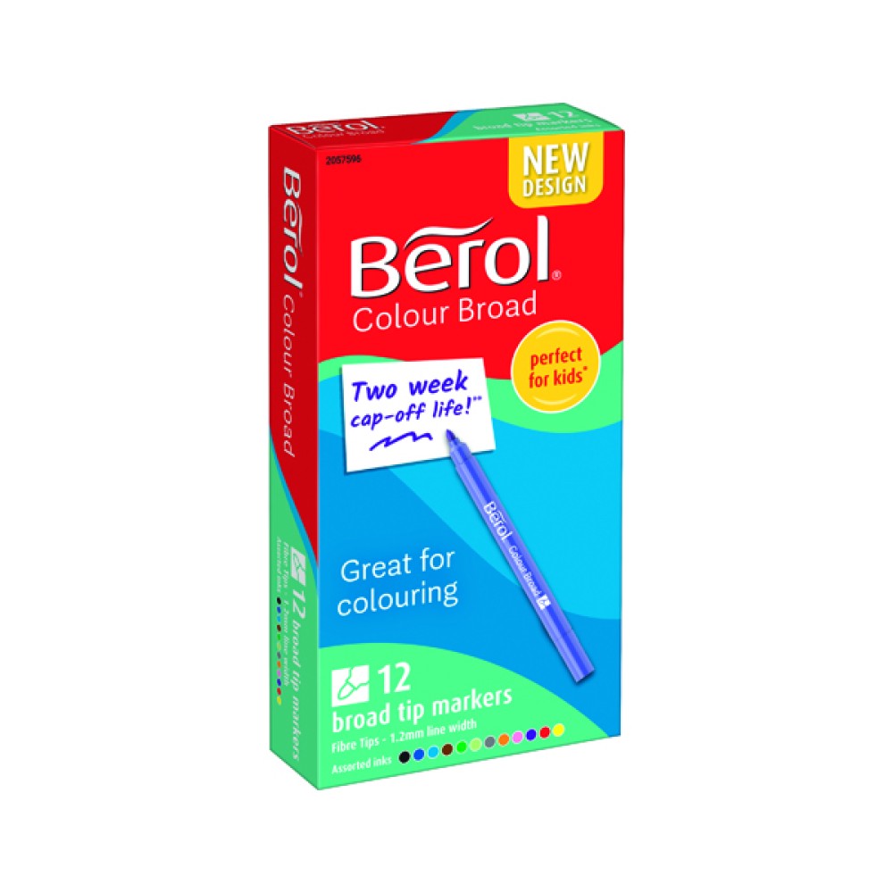 Berol Assorted Water-Based Colourbroad Pen Wallet (12 Pack) S0375990