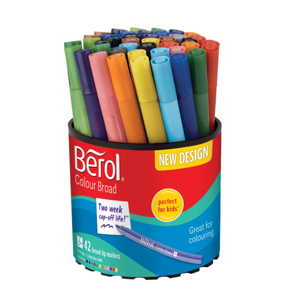 Berol Assorted Water-Based Colourbroad Pen Tub (42 Pack) S0375970