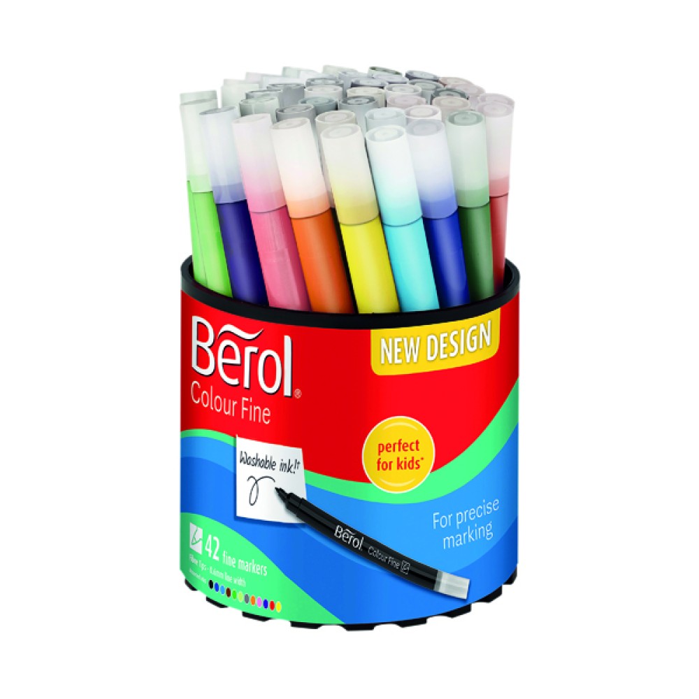 Berol Assorted Water-Based Colourfine Pen Tub (42 Pack) S0376490