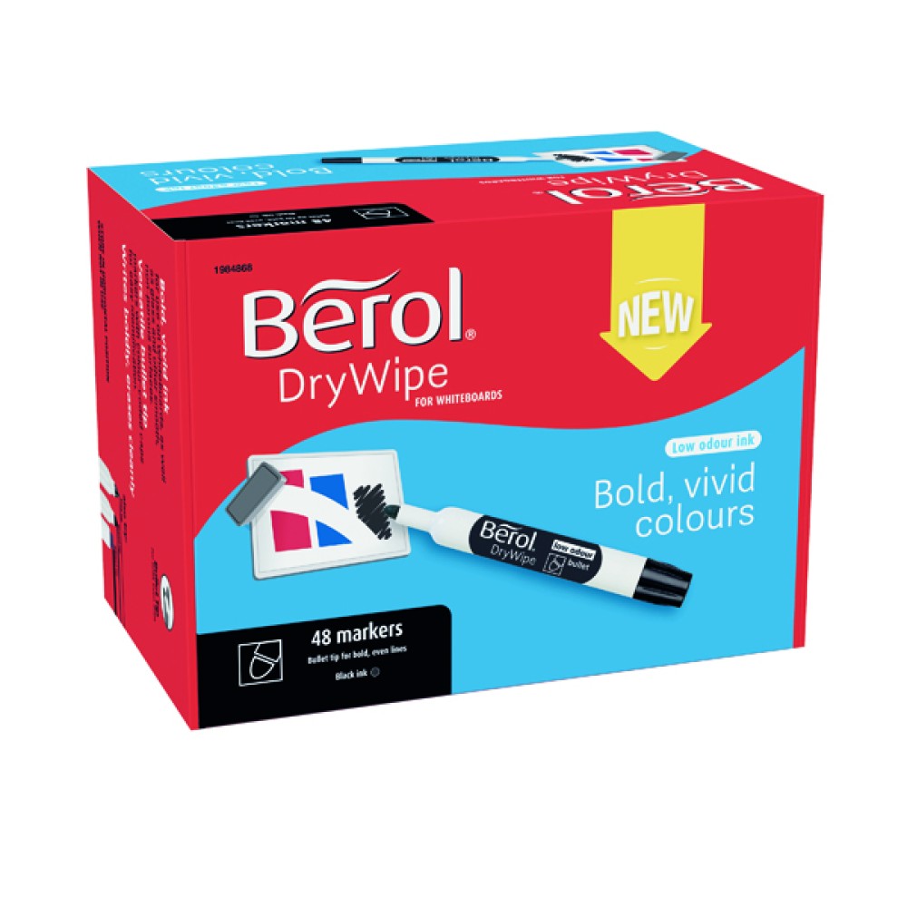 Berol Drywipe Marker Bullet Tip Black (48 Pack) 1984868