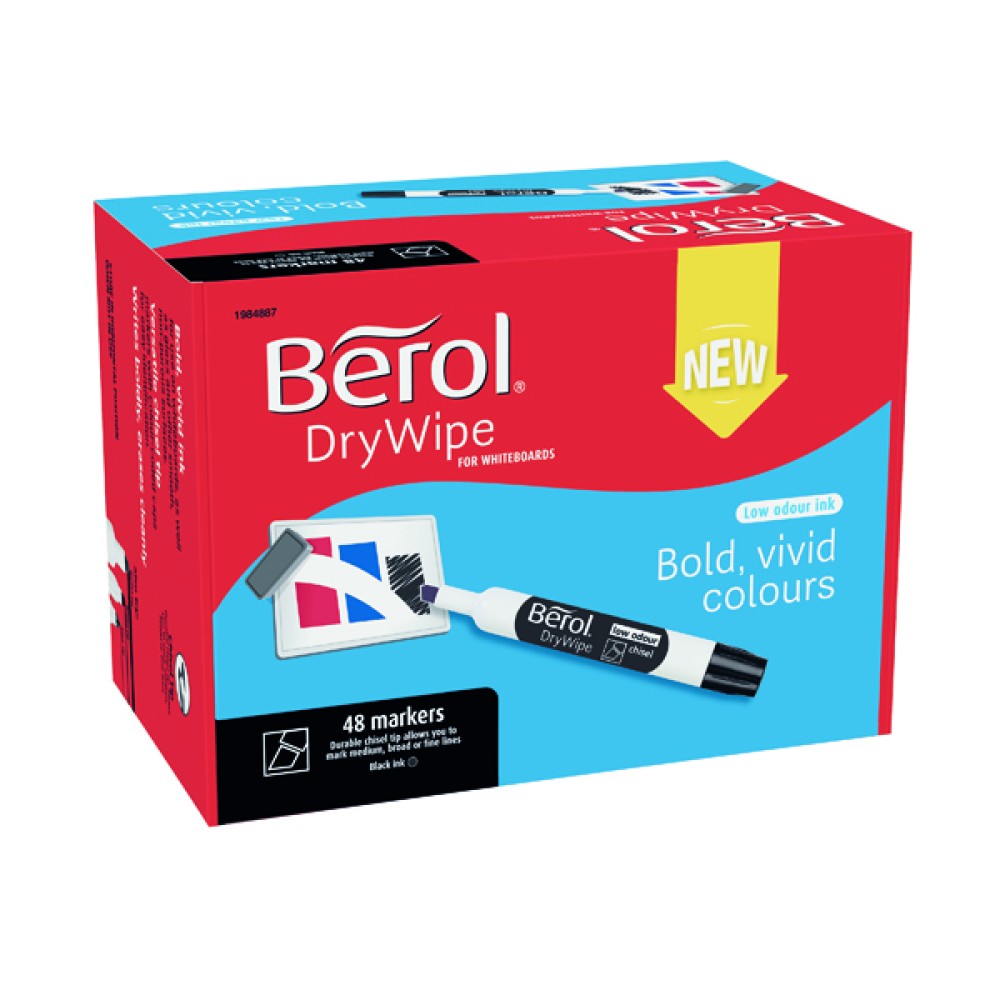 Berol Drywipe Marker Chisel Tip Black (48 Pack) 1984887