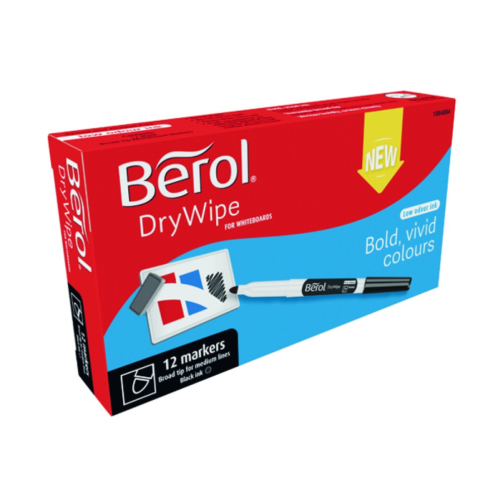 Berol Drywipe Pen Broad Black (12 Pack) 1984894