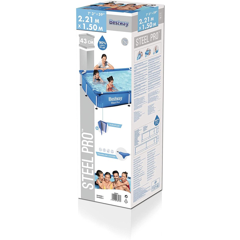 Bestway Steel Pro Above Ground, Splash Paddling Pool for Kids, Blue