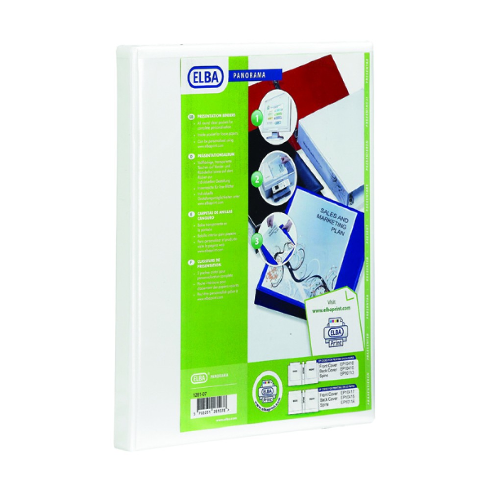 Elba Panorama 50mm 2 D-Ring Presentation Binder A4 White (4 Pack) 400007674