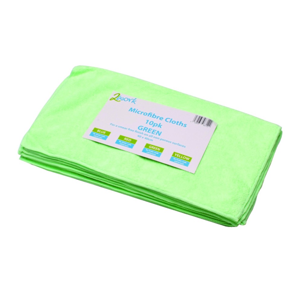 2Work Green 400 x 400mm Microfibre Cloth (10 Pack) 101161GN
