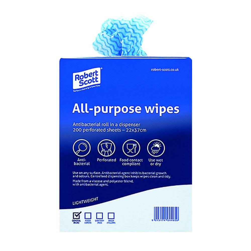 Blue Antibacterial Cloths on a Roll 220 x 370mm (200 Pack) 100247BU