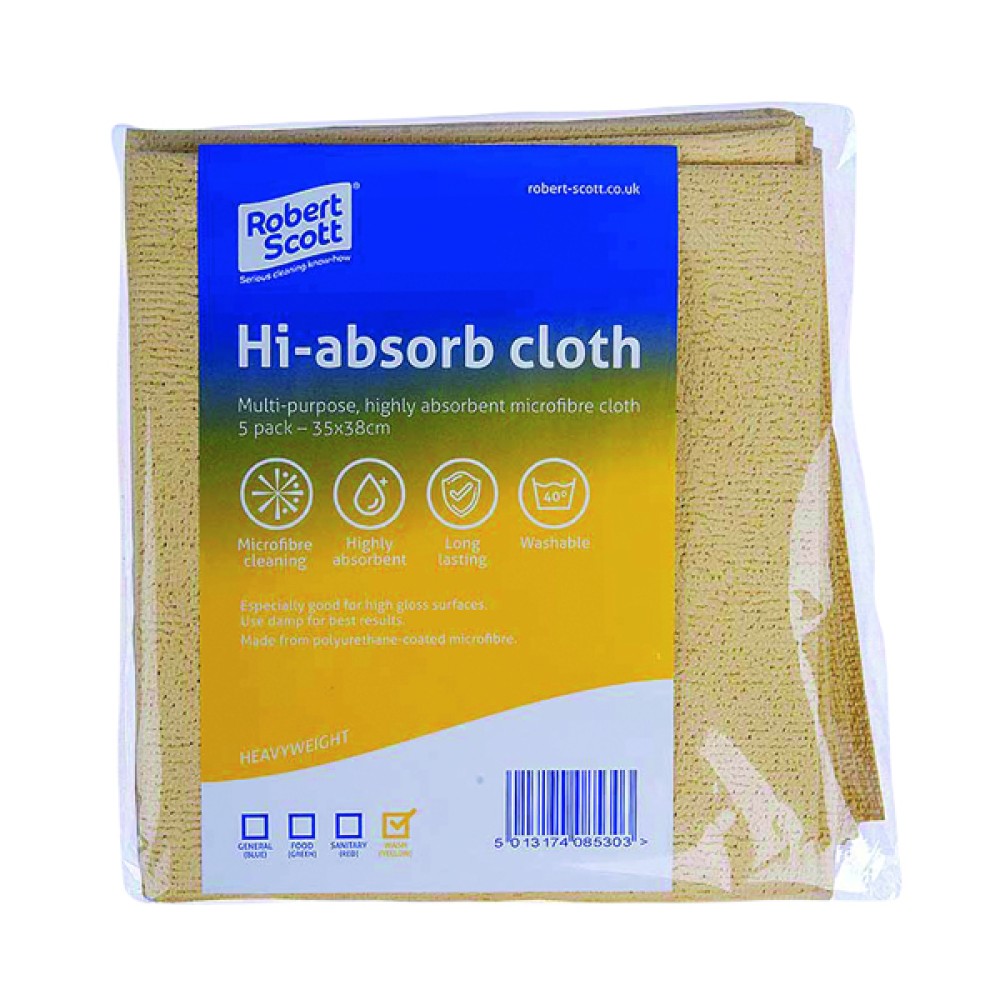 Robert Scott Hi-Absorb Microfibre Cloth Yellow (5 Pack) 103986YELLOW