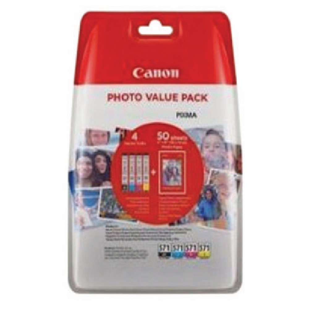 Canon CLI-571 Inkjet Cartridge Value Pack KCMY (4 Pack) 0386C006