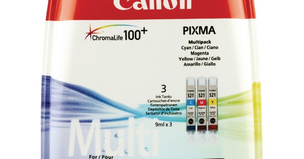 Canon (3 Inkjet Pack) CLI-521 Cartridges Cyan/Magenta/Yellow 2934B007