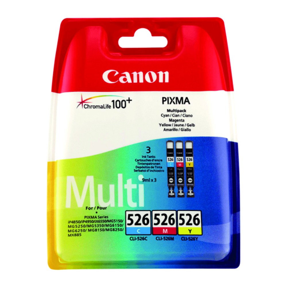 Canon CLI-526 Cyan/Magenta/Yellow Inkjet Cartridges (3 Pack) 4541B009