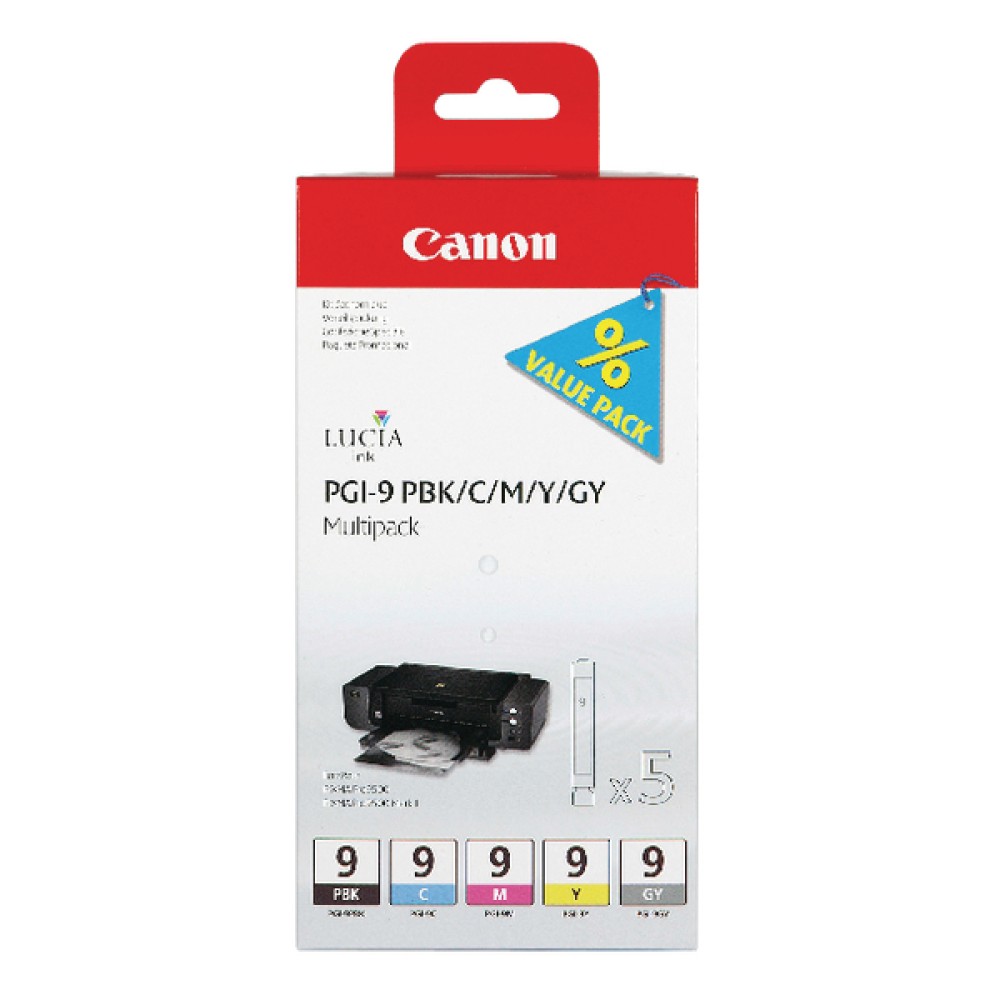 Canon PGI-9 Black/Cyan/Magenta/Yellow/Grey Inkjet Cartridges (5 Pack) 1034B013