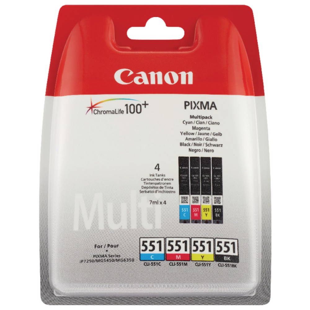 Canon CLI-551 Cyan/Magenta/Yellow/Black Inkjet Cartridges (4 Pack) 6509B009