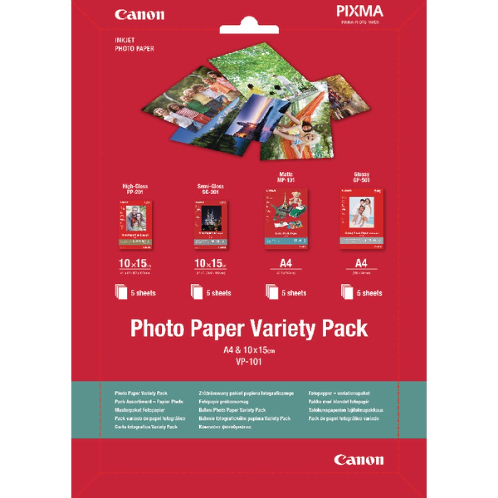 Canon Photo Paper Variety Pack A4 and 10x15cm VP-101 (20 Pack) 0775B079