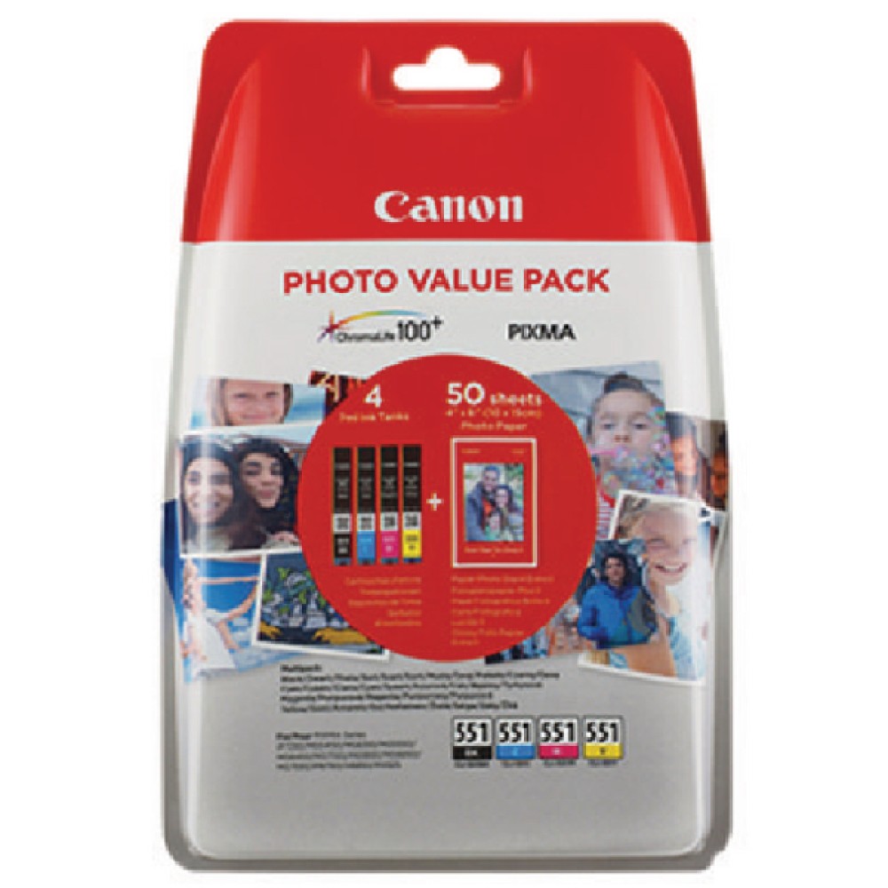 Canon CLI-551 Inkjet Cartridge Value Pack KCMY (4 Pack) 6508B005