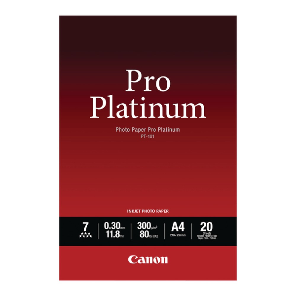 Canon Pro Platinum A4 Photo Paper PT-101 (20 Pack) 2768B016