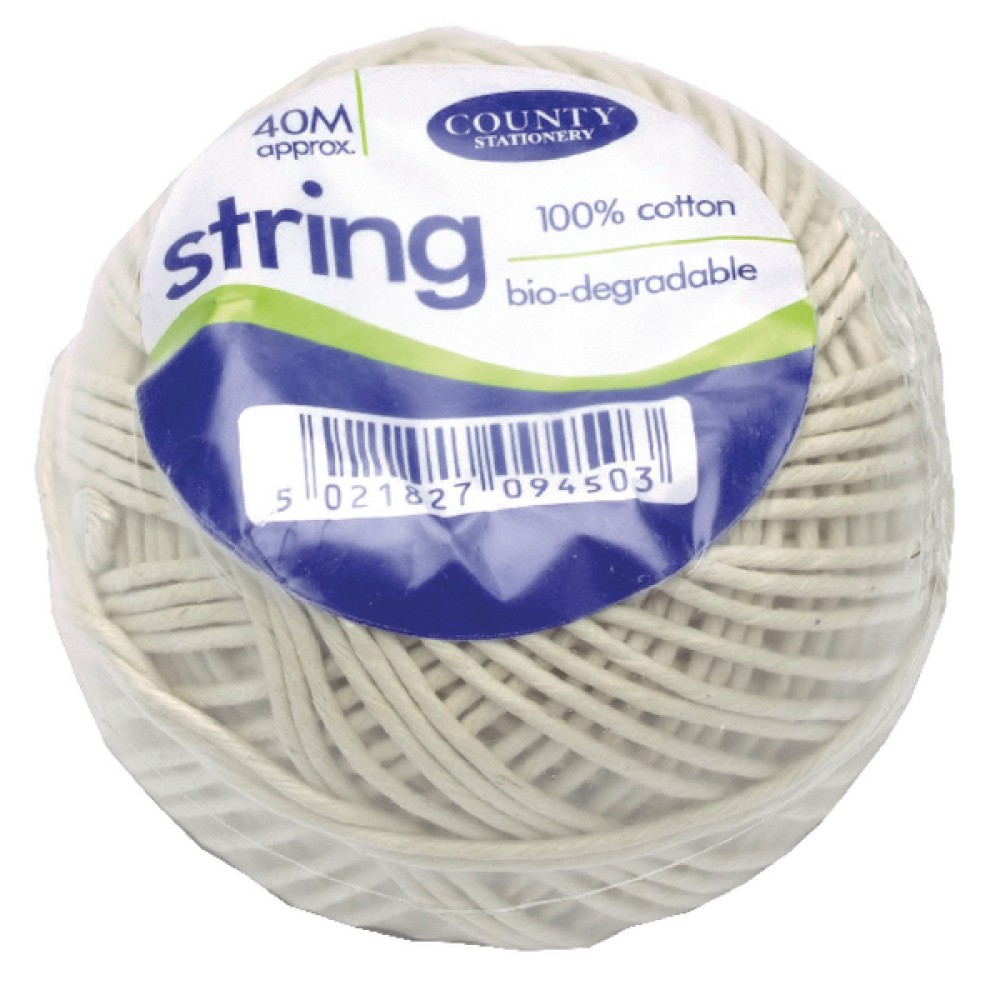 County Stationery Cotton String Ball Medium 40m White (12 Pack) C172