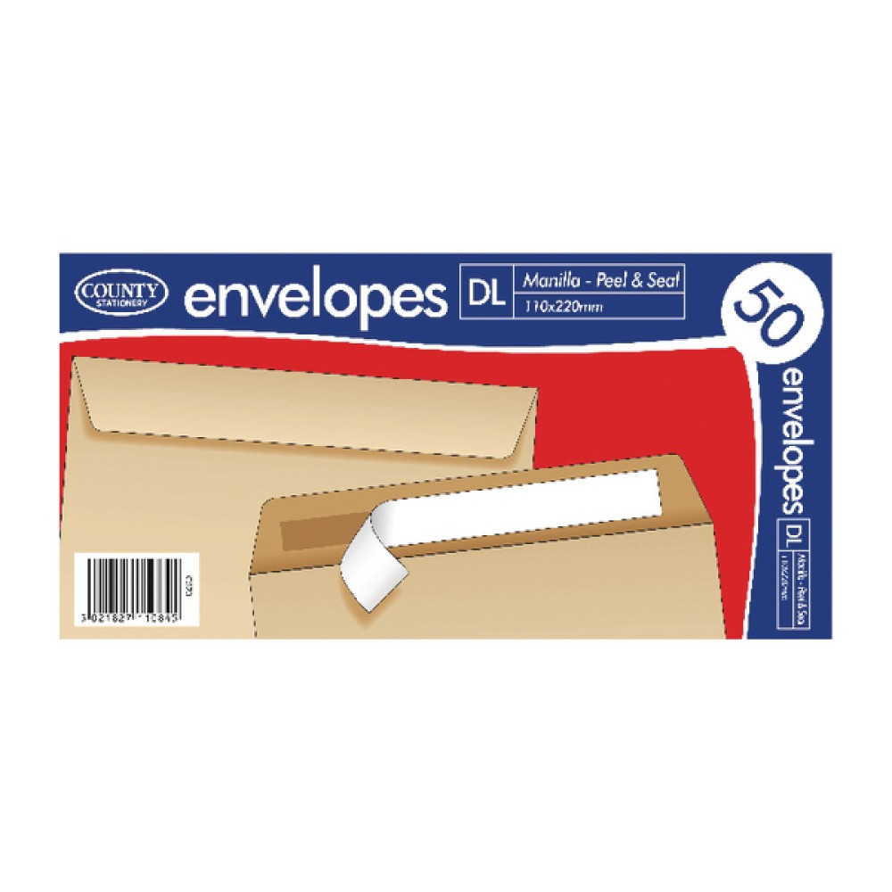 County Stationery DL Manilla Peal and Seal Envelopes (1000 Pack) C520