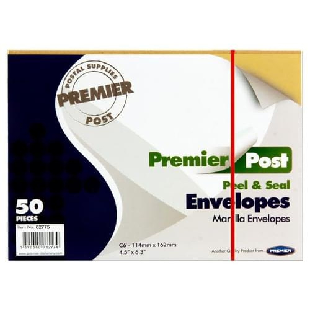 PREMIER POST PKT.50 C6 P+S ENVELOPES - MANILLA