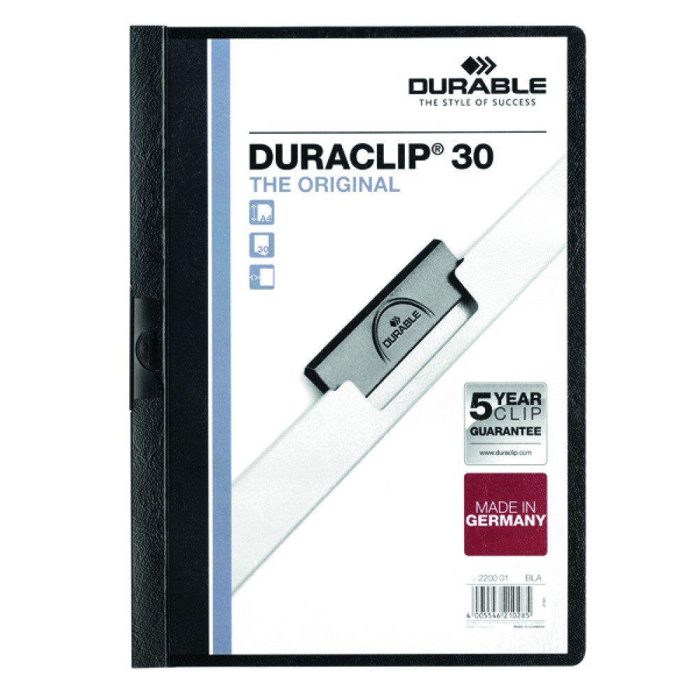Durable 3mm Duraclip File A4 Black (25 Pack) 2200/01