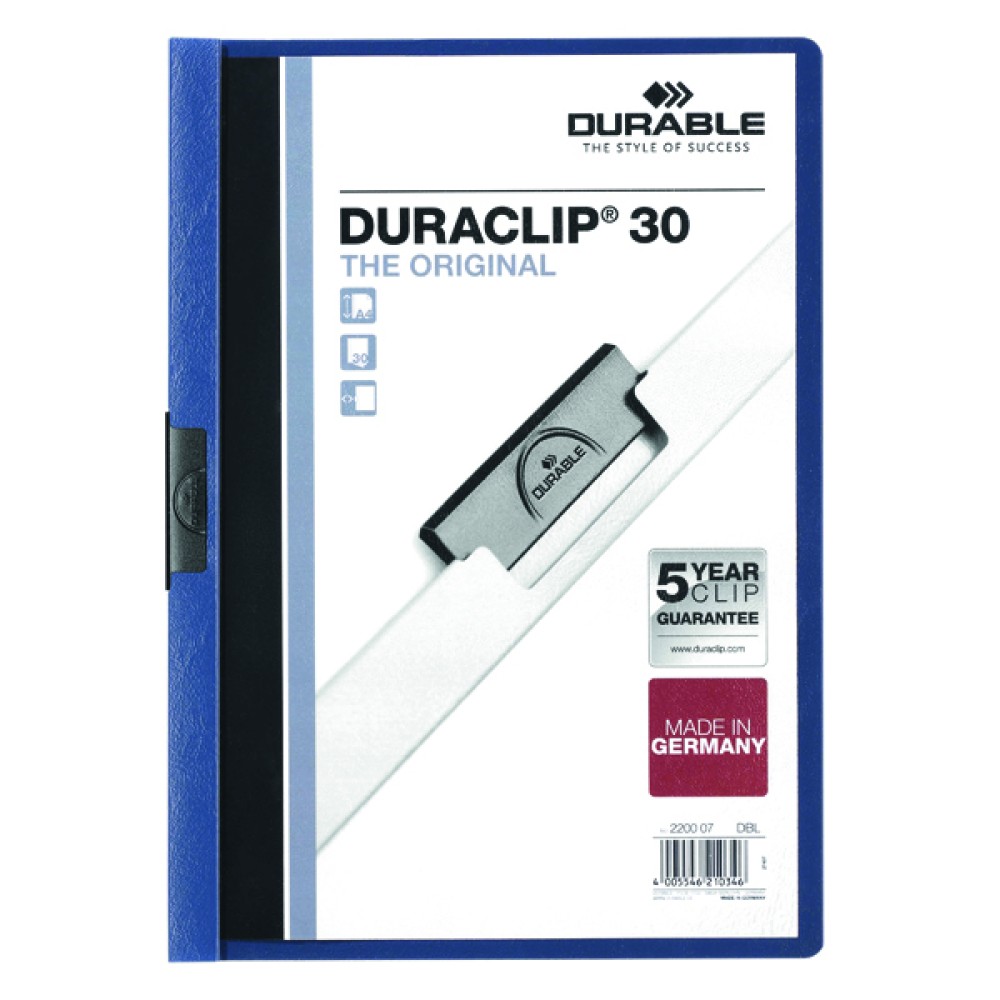 Durable 3mm Duraclip File A4 Dark Blue (25 Pack) 2200/07