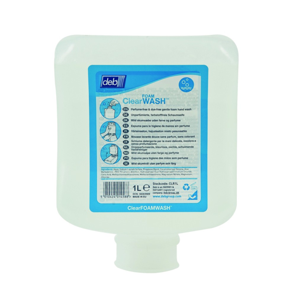 Deb Refresh Clear FOAM Wash 1 Litre Cartridge (6 Pack) CLR1L