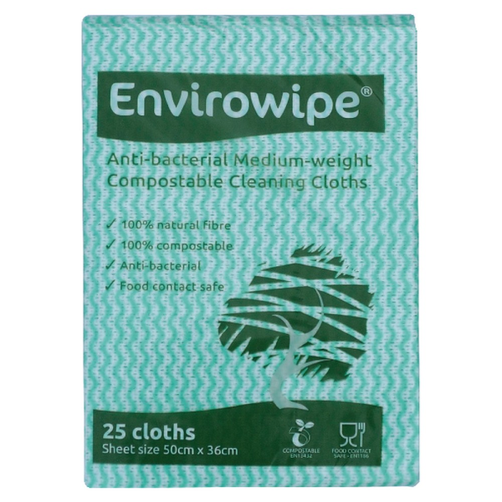 Envirowipe Antibacterial Green Cleaning Cloths (25 Pack) EWF152