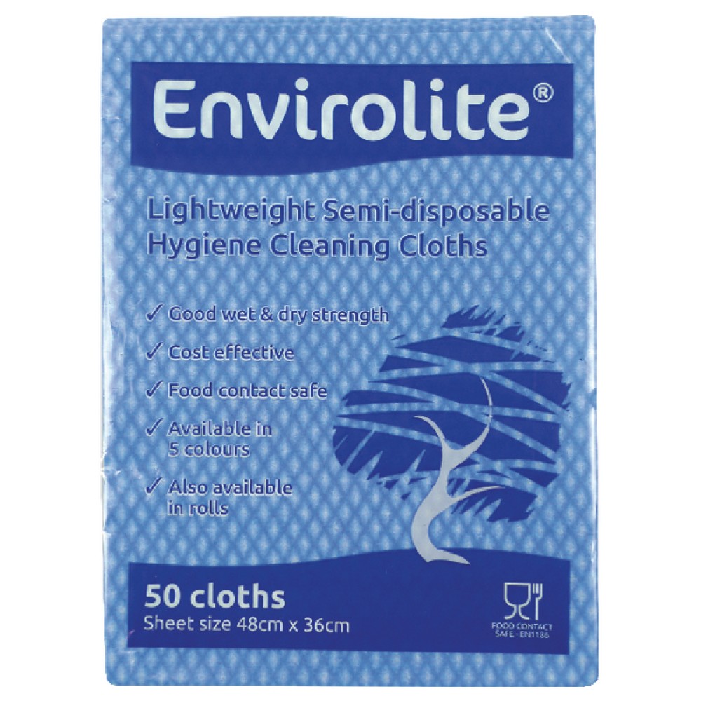 Envirolite 480x360mm Blue Lightweight All Purpose Cloths (50 Pack) ELF500