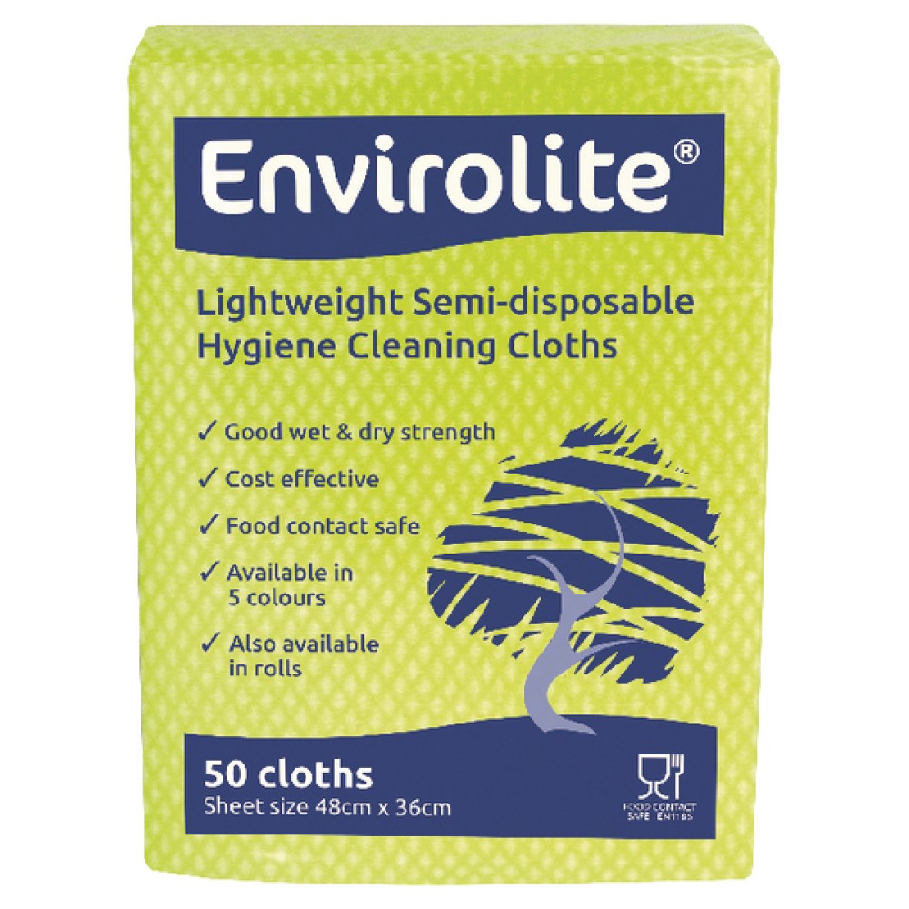 Envirolite 480x360mm Yellow Lightweight All Purpose Cloths (50 Pack) ELF500
