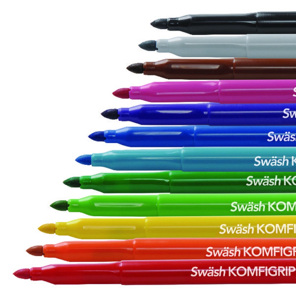 Swash KOMFIGRIP Colouring Pen Broad Tip Assorted (12 Pack) TW12BD