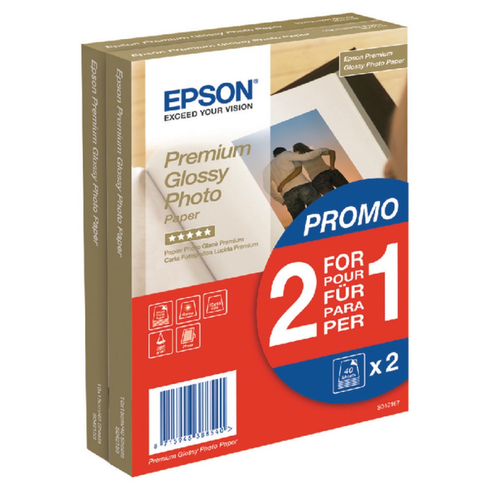 Epson Premium Glossy Photo Paper 100x150mm 2-for-1 (40 + 40 Free Pack) C13S042167