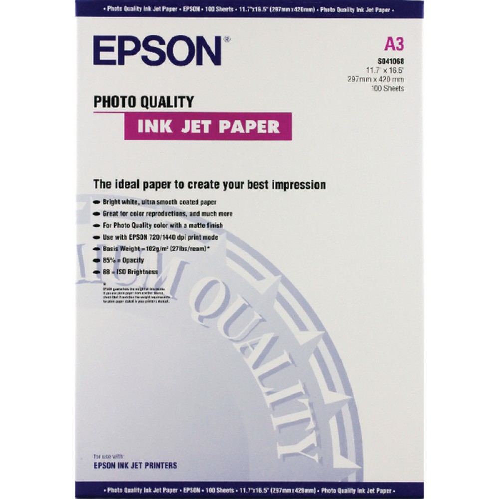 Epson White Photo A3 Inkjet Paper 104gsm (100 Pack) C13S041068