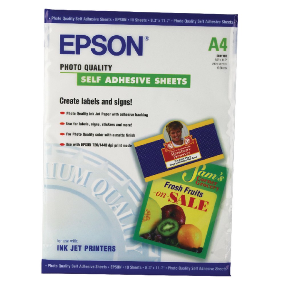 Epson White Photo Paper Self-Adhesive 167gsm (10 Pack) C13S041106