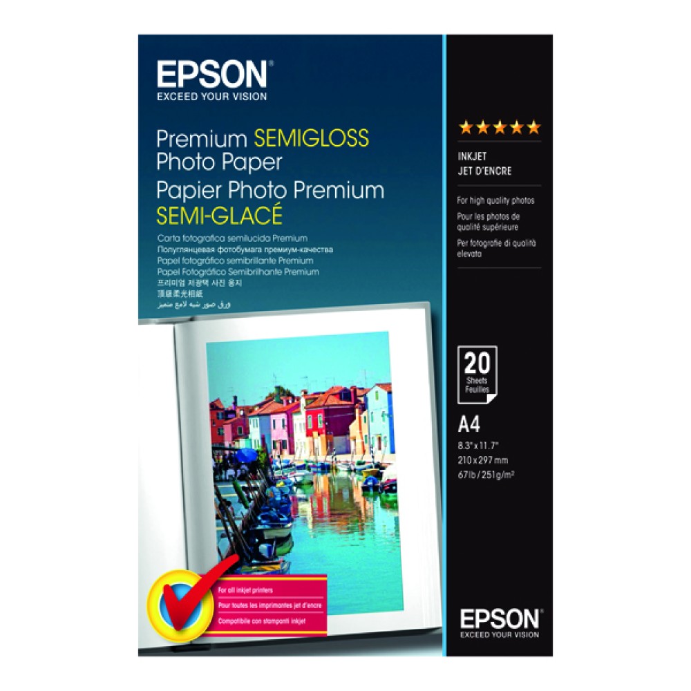 Epson A4 Premium Semi-Gloss Photo Paper (20 Pack) C13S041332