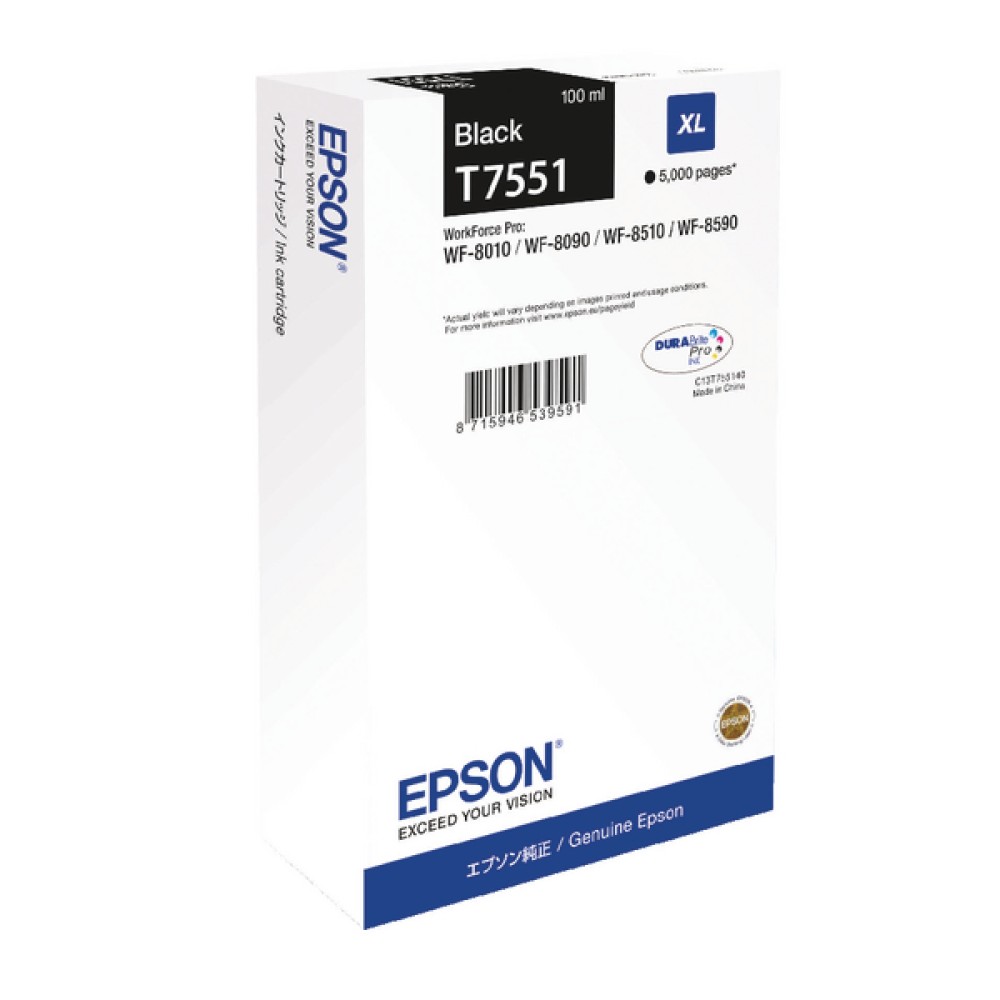 Epson T7551 XL Black High Yield Ink Cartridge C13T755140 / T7551