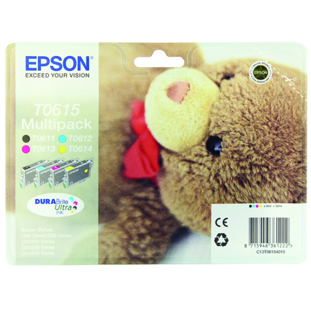 Epson T0615 Black/Cyan/Magenta/Yellow Inkjet Cartridge (4 Pack) C13T06154010 / T0615