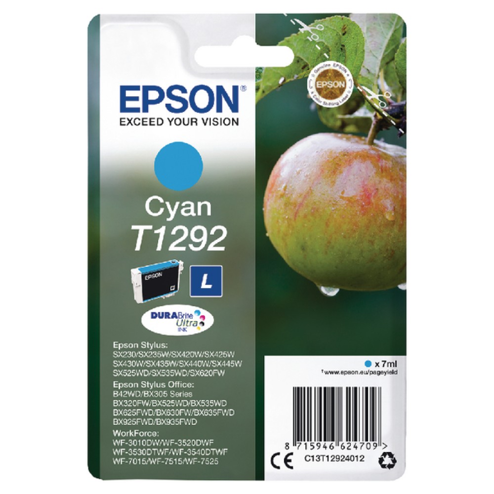 Epson T1292 Cyan Inkjet Cartridge C13T12924012