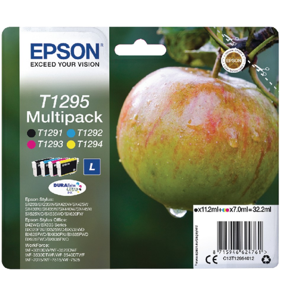 Epson T1295 Black/Cyan/Magenta/Yellow Ink Cartridges (4 Pack) C13T12954012