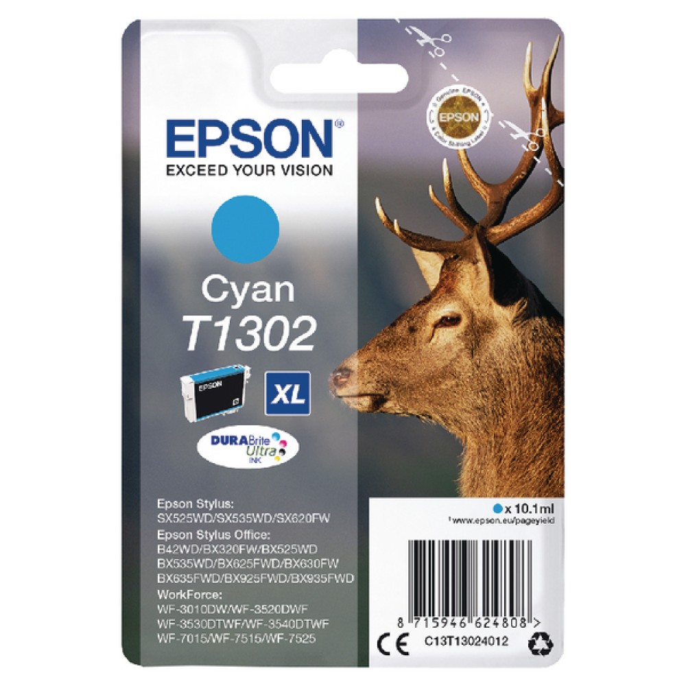 Epson T1302 XHY Cyan Inkjet Cartridge C13T13024012