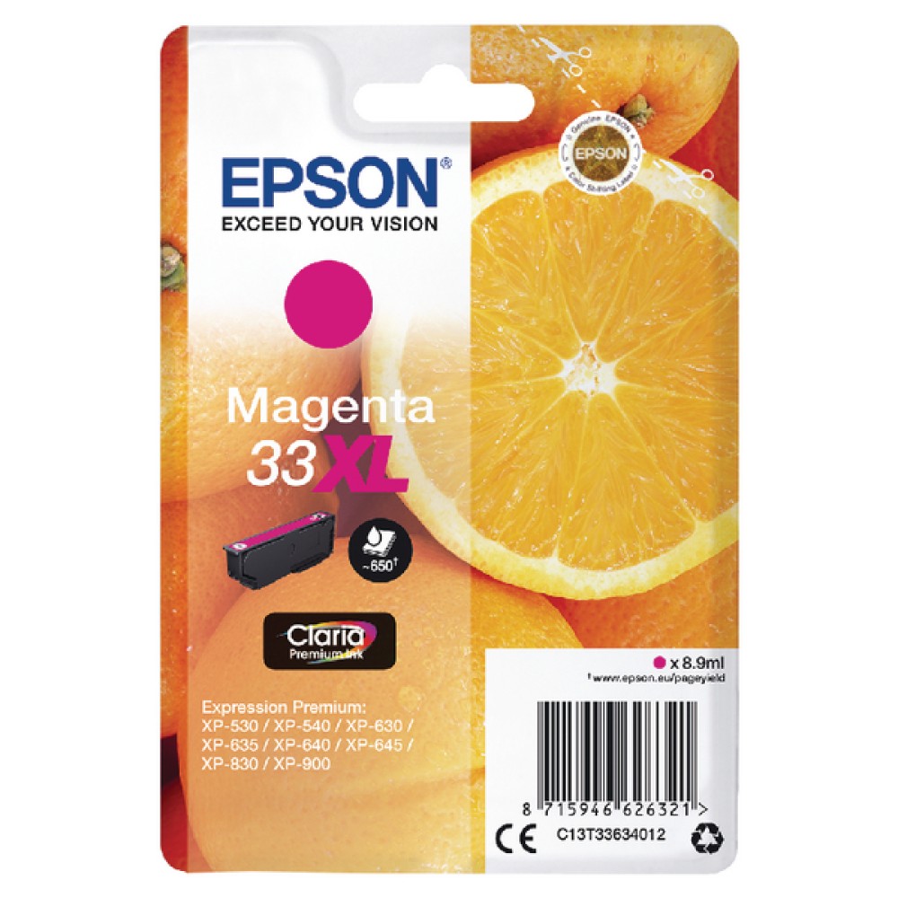 Epson 33XL Magenta Inkjet Cartridge C13T33634012