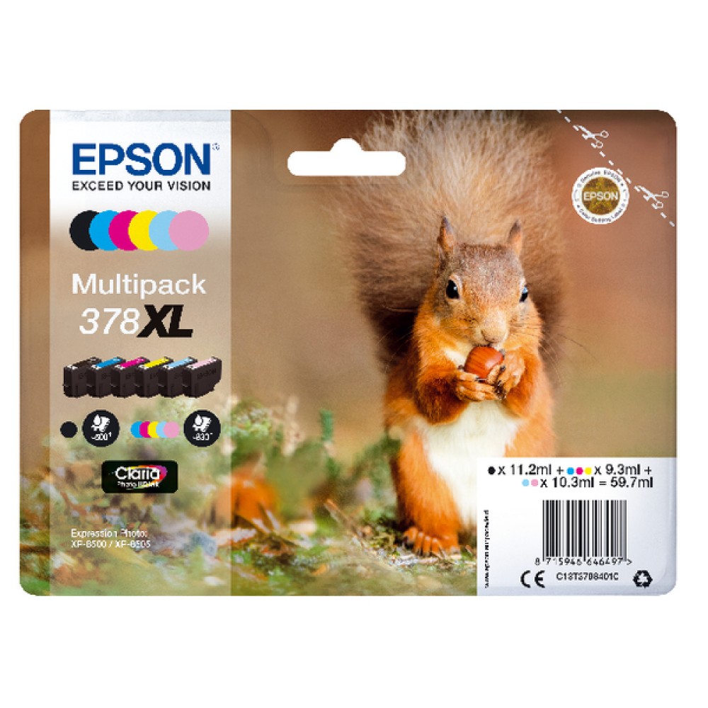Epson 378XL Photo HD Inkjet Cartridge (6 Pack) C13T37984010