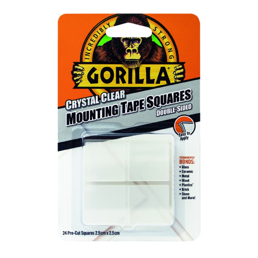 Gorilla Mounting Tape Squares Clear (24 Pack) 3044111