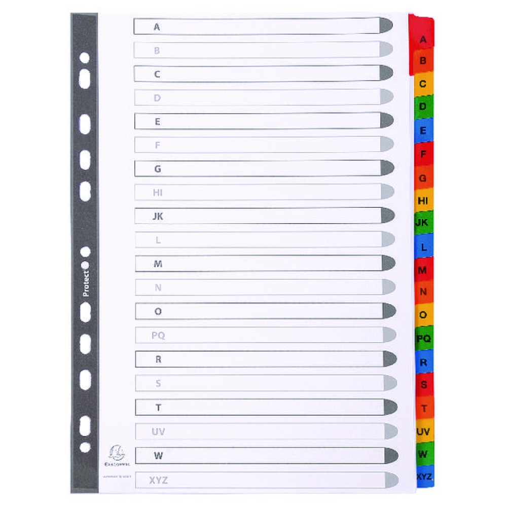 Exacompta Guildhall Mylar Index Coloured Tabs 20-Part A-Z A4 White 1111E