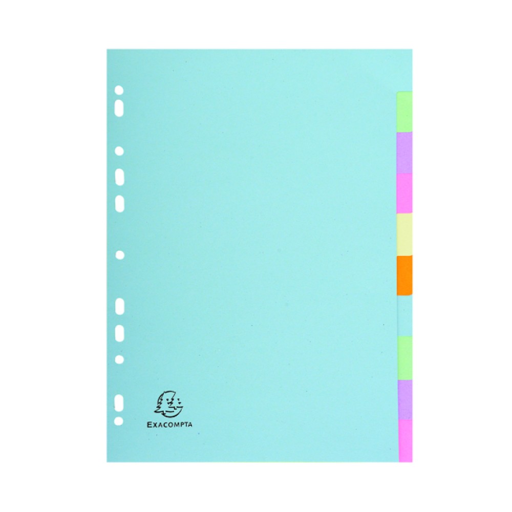 Exacompta Recycled Dividers 10-Part A4 Pastel 1610E