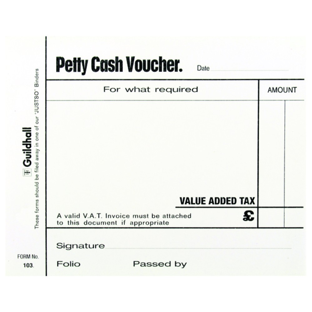 Exacompta Guildhall Petty Cash Pad 100 Leaves 127x102mm White (5 Pack) 103 1569