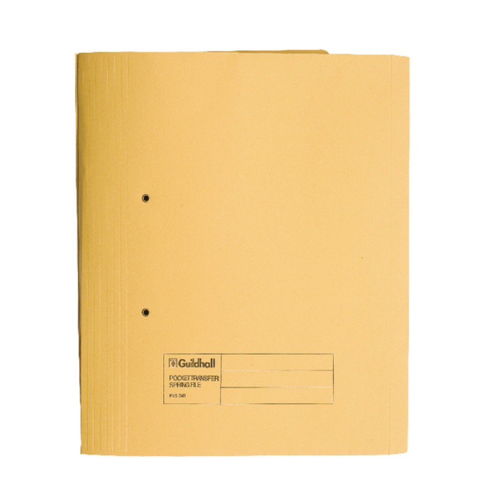 Exacompta Guildhall Transfer Spiral Pocket File 315gsm Foolscap Yellow (25 Pack) 349-YLW