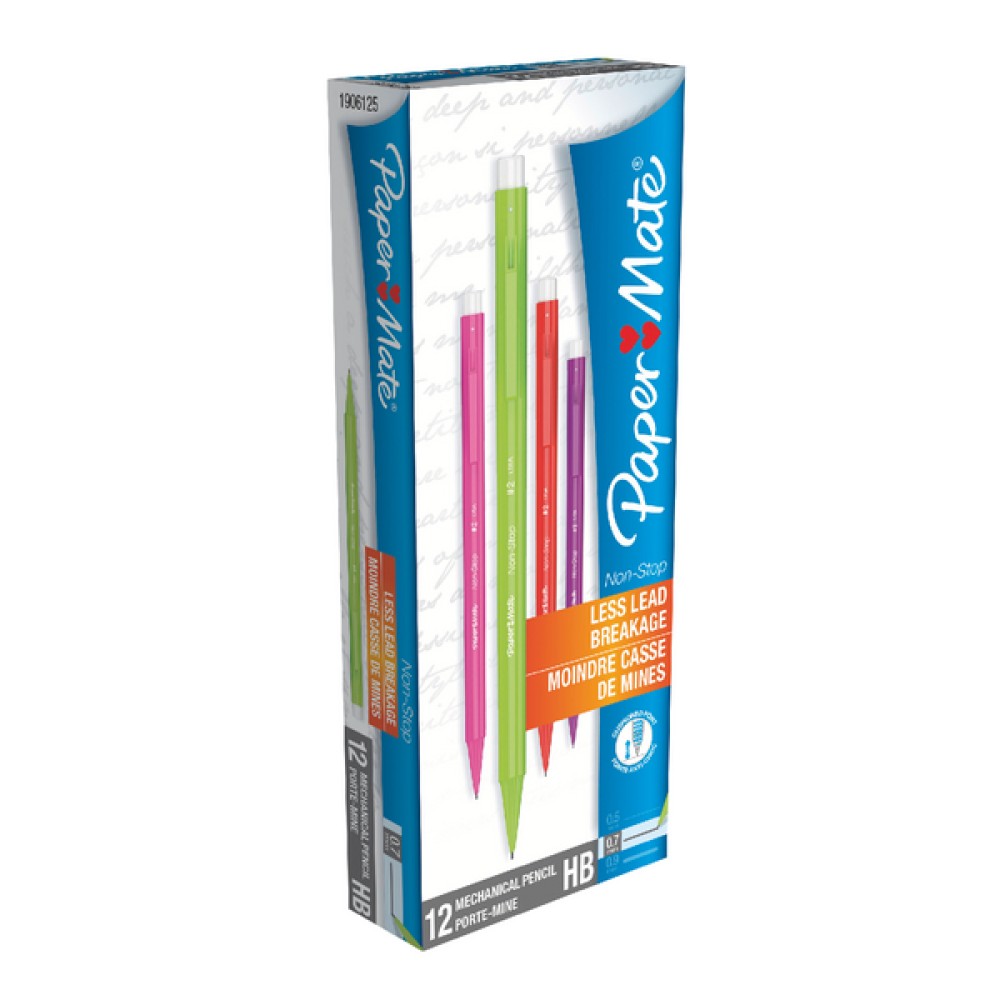 PaperMate Non-Stop Automatic Pencils 0.7mm HB Assorted Neon (12 Pack) 1906125